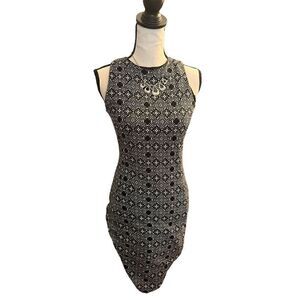 H & M black and white diamond patterndress, size small/petite, zipper back, good